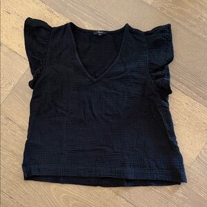 Rails Black V-Neck Flutter Sleeve Cotton Gauze Blouse